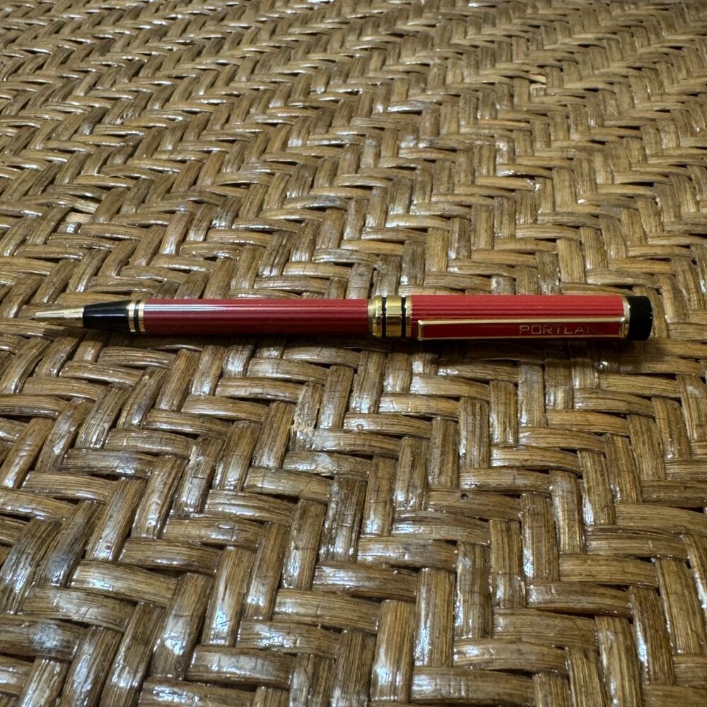 Red PORTLAND Ballpoint Pen With Gold Accents